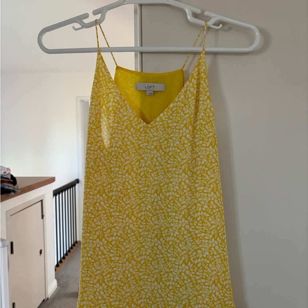 LOFT Sunlit Yellow Leaf Print Dress